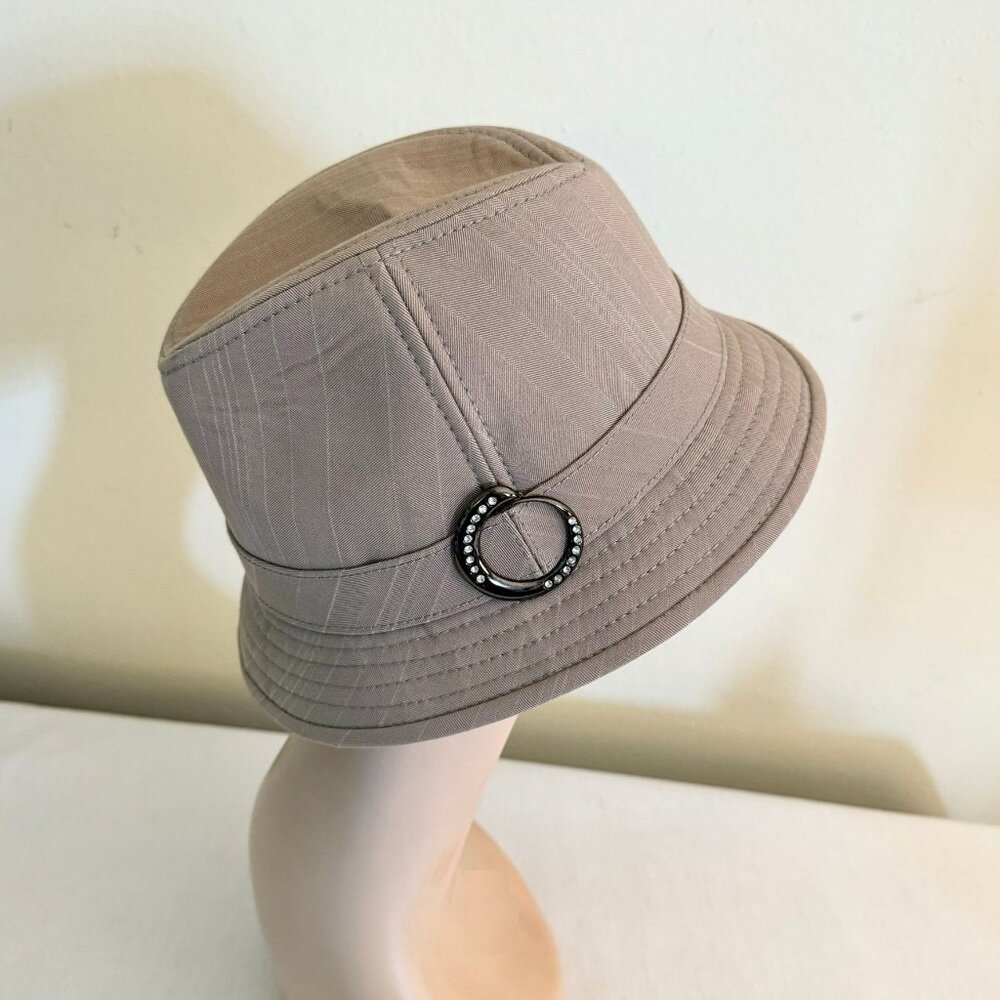 Goorin Bros Womens Beige Pinstripe Bucket Hat Rhinestone Accent Medium